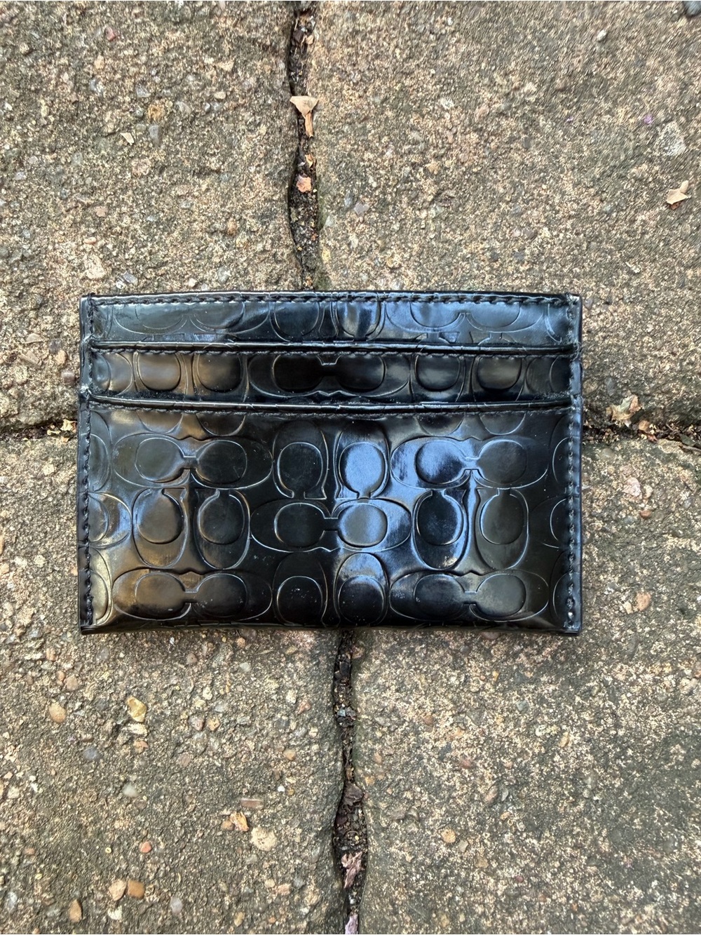 Coach Black Patent Leather Signature Card Holder Wallet